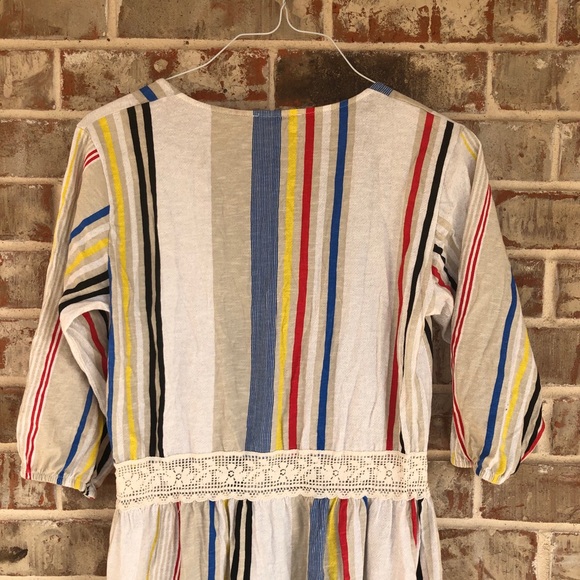 ZARA Combined Striped Lace Boho Mod MIDI Dress M - Picture 9 of 15